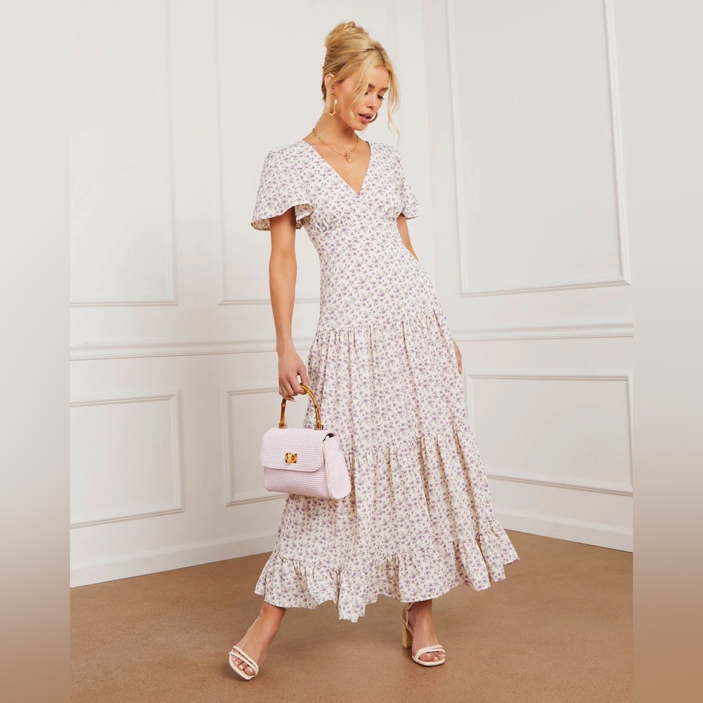 Ashlyn V-Neck Tiered Midi Dress - Lavender / L
